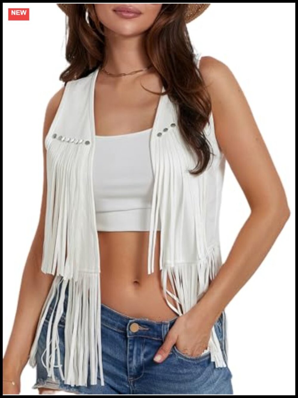 Faux Suede Tassel Fringe Vest Sleeveless Open Front Boho Western Hippie